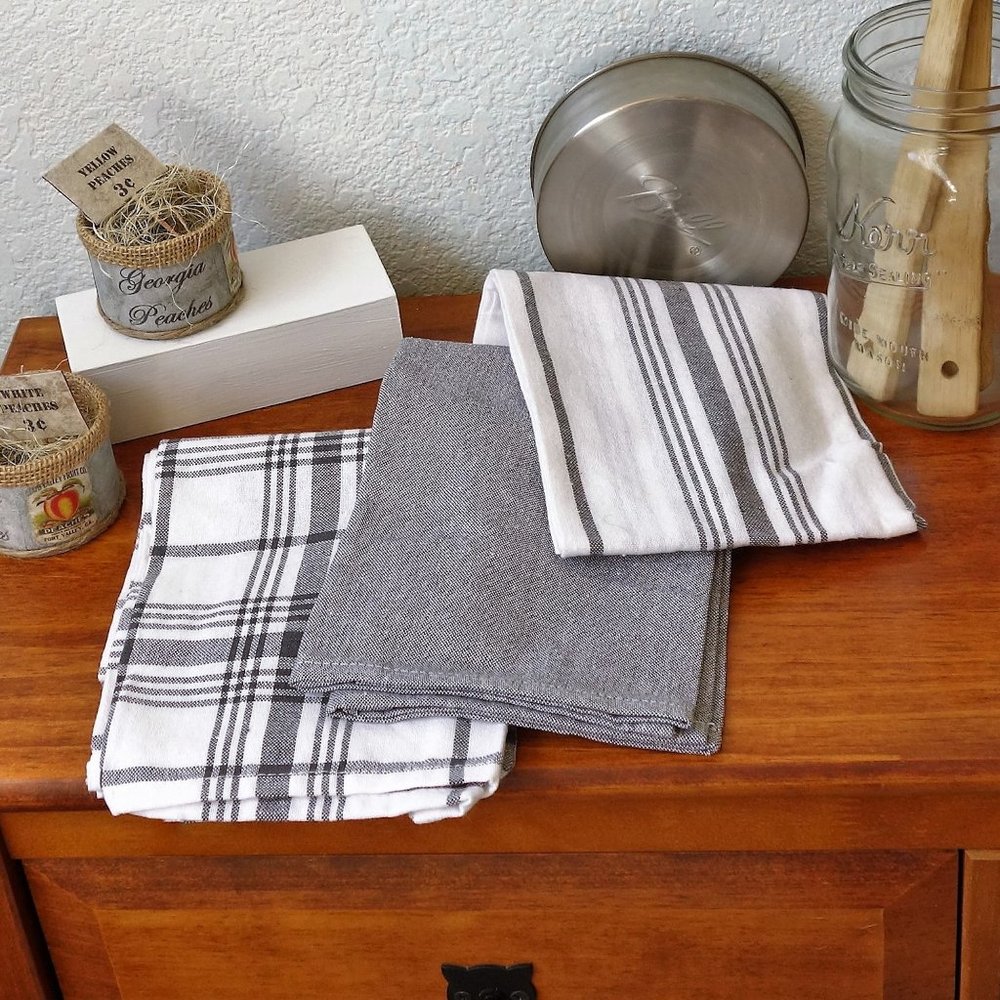 Grain Stripe Towels Set Farmhouse Towels Set of 3 with Loop Hangers